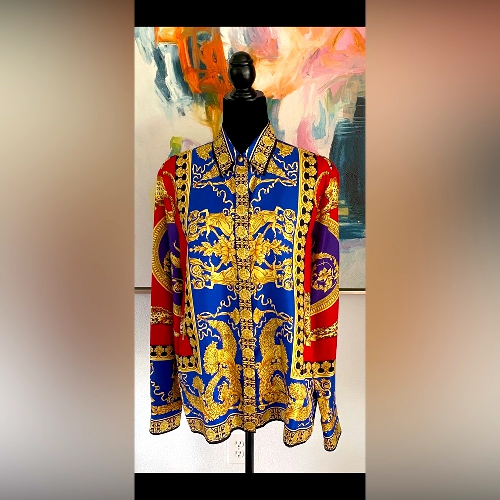 Versace Baroque Print Shirt in Red and Blue.